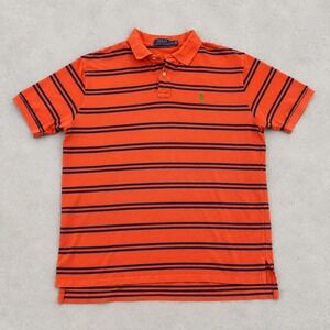 Polo Ralph Lauren Mens XXL Orange Navy Blue Striped Short Sleeve Polo Shirt